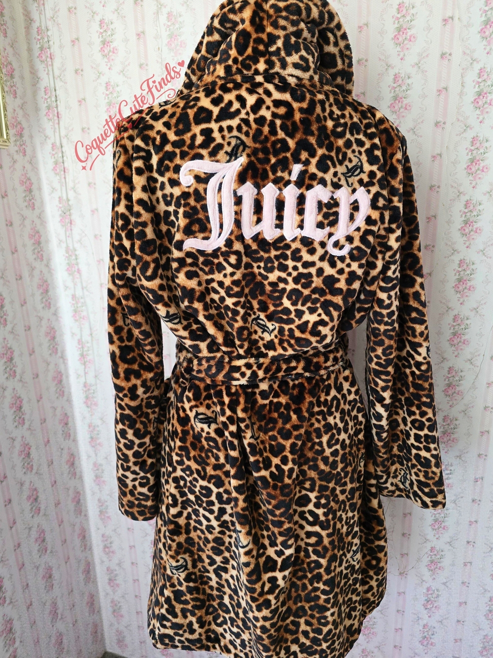 Juicy Couture Leopard Plush Robe  Pink Embroidered Logo Y2K NWT Rare